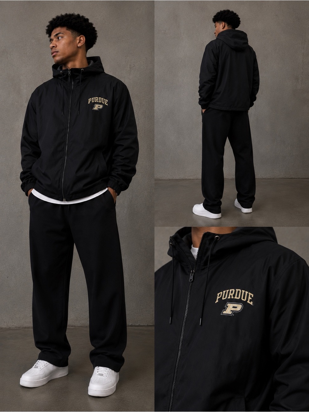 Champion Black Purdue Hooded Windbreaker with Gold Logo